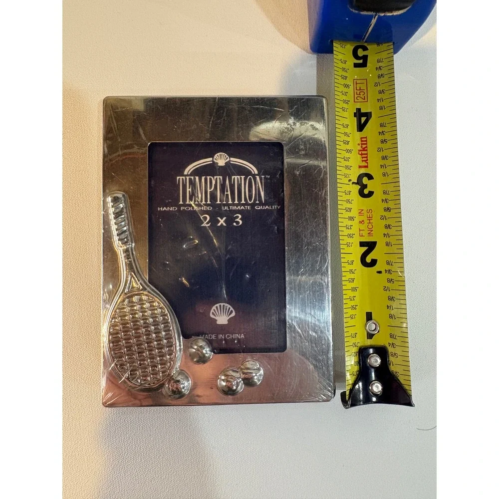 Temptation Silver Tennis Racquet Picture Frame 2x3 Hand Polished Sports Decor